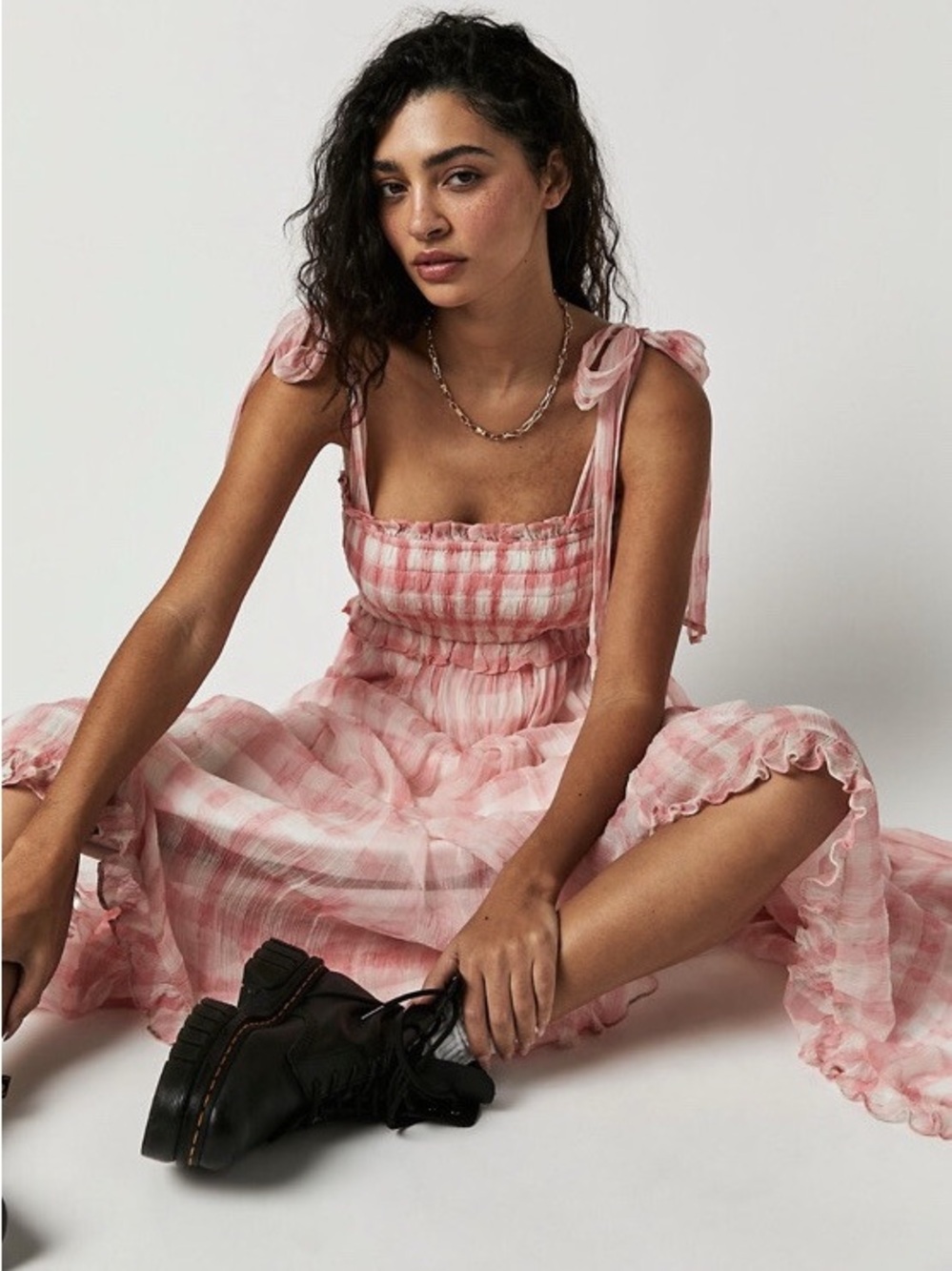 Free People Dorothy Gayle Pink Gingham Maxi Dress